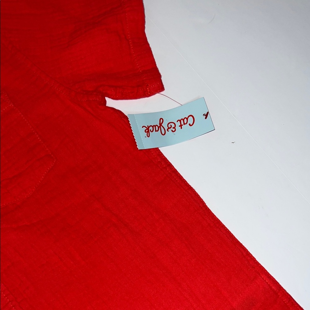 NWT Girls Coral Linen Button Down Shirt - Picture 8 of 8